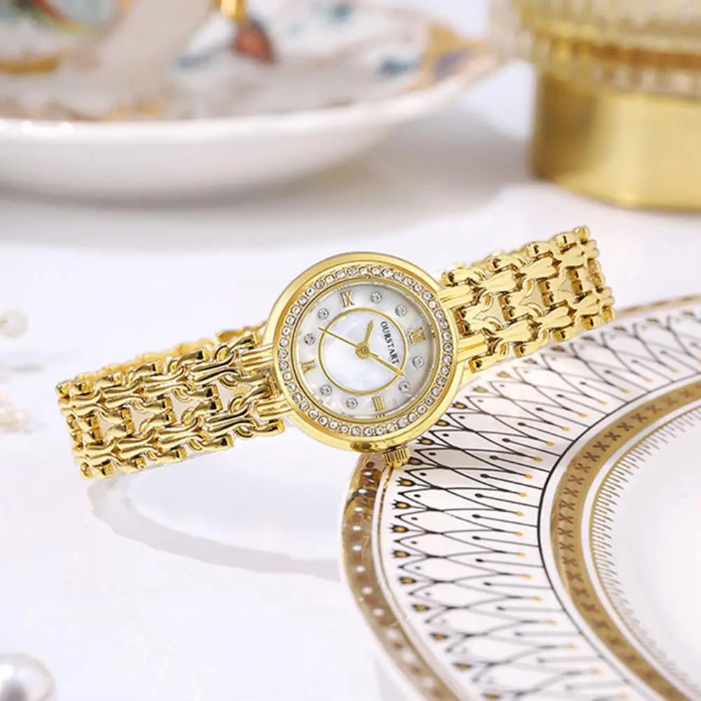 Women Accessory Elegant Rhinestone Bracelet Watch for Women Metal Strap Round Dial Wristwatch Fashion Jewelry Gift for Ladies