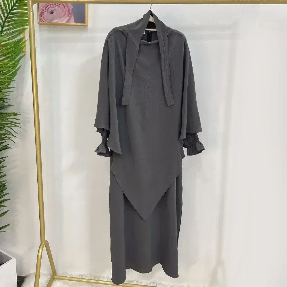 Abaya Jilbab 2 Piece Long Sleeve Hijab Dress Outfit