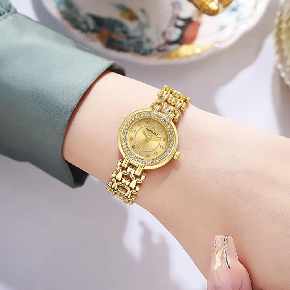 Women Accessory Elegant Rhinestone Bracelet Watch for Women Metal Strap Round Dial Wristwatch Fashion Jewelry Gift for Ladies