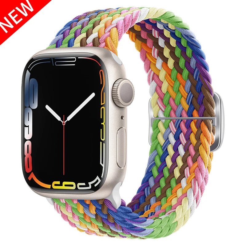 Braided Loop For Apple watch Strap 44mm 40mm 45mm 41mm 42mm 38mm 49mm Elastic Solo bracelet iWatch series 7 se 3 6 Ultra 8 Band