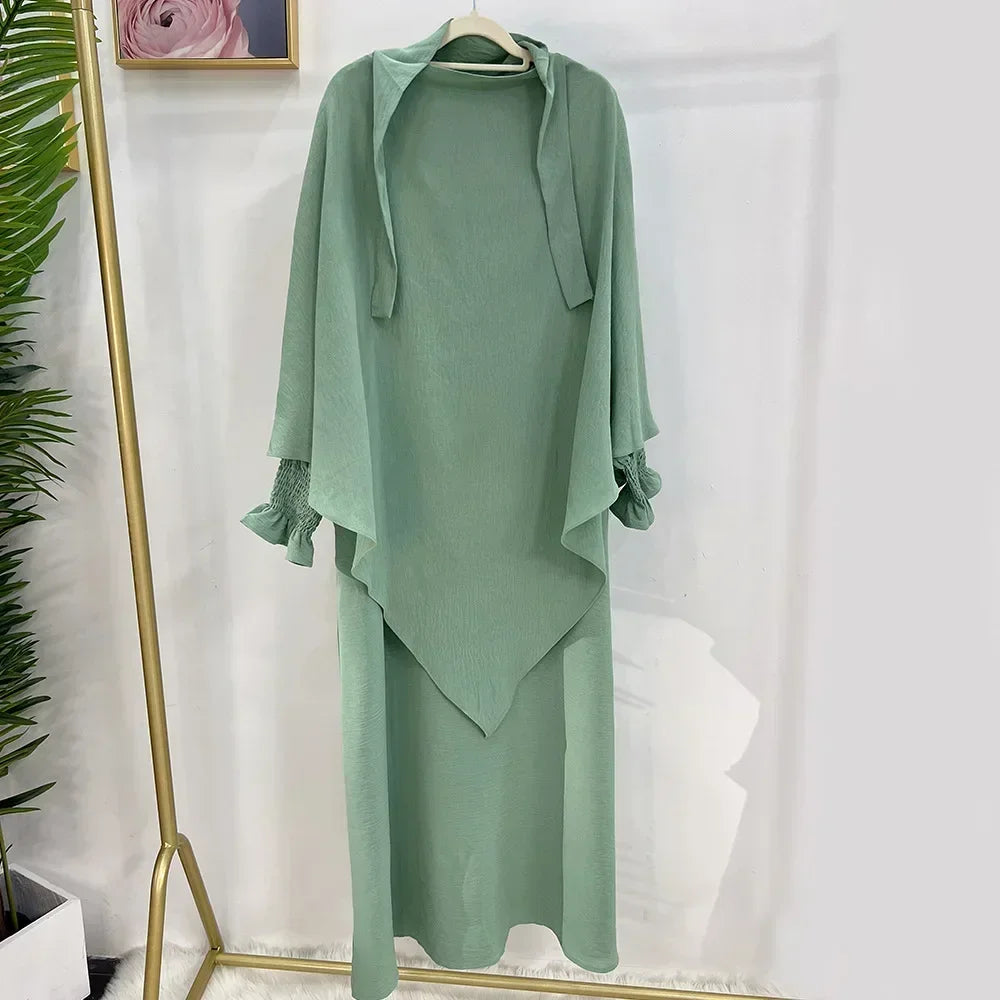 Abaya Jilbab 2 Piece Long Sleeve Hijab Dress Outfit