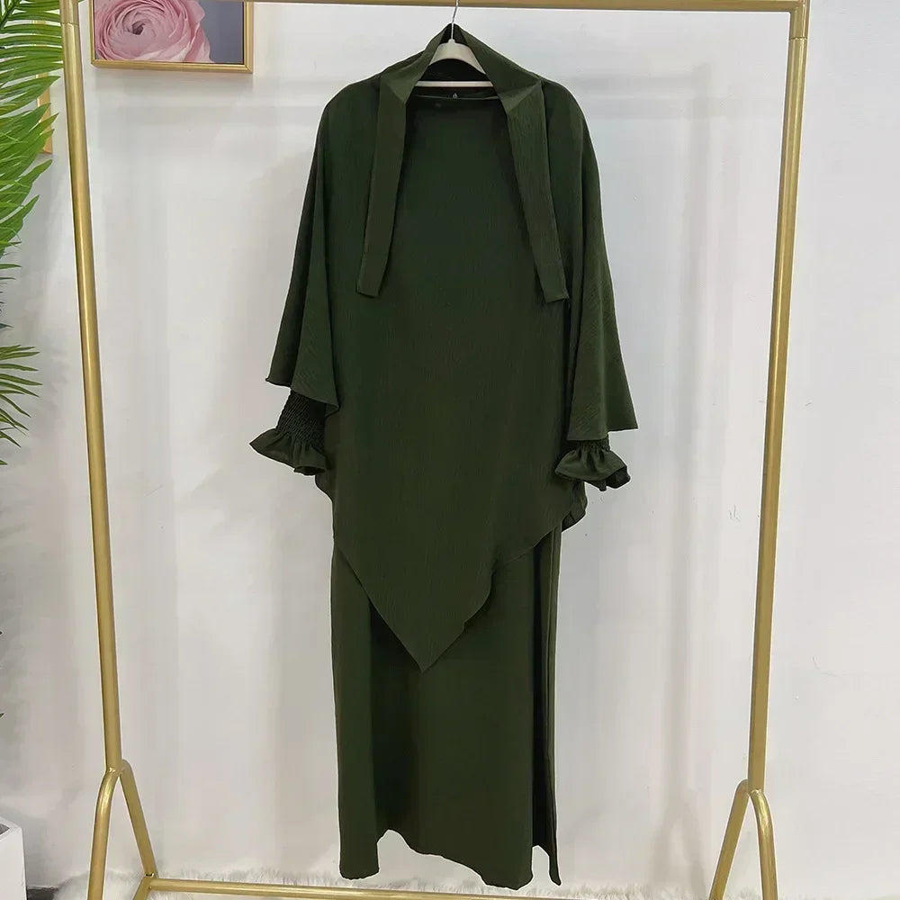 Abaya Jilbab 2 Piece Long Sleeve Hijab Dress Outfit