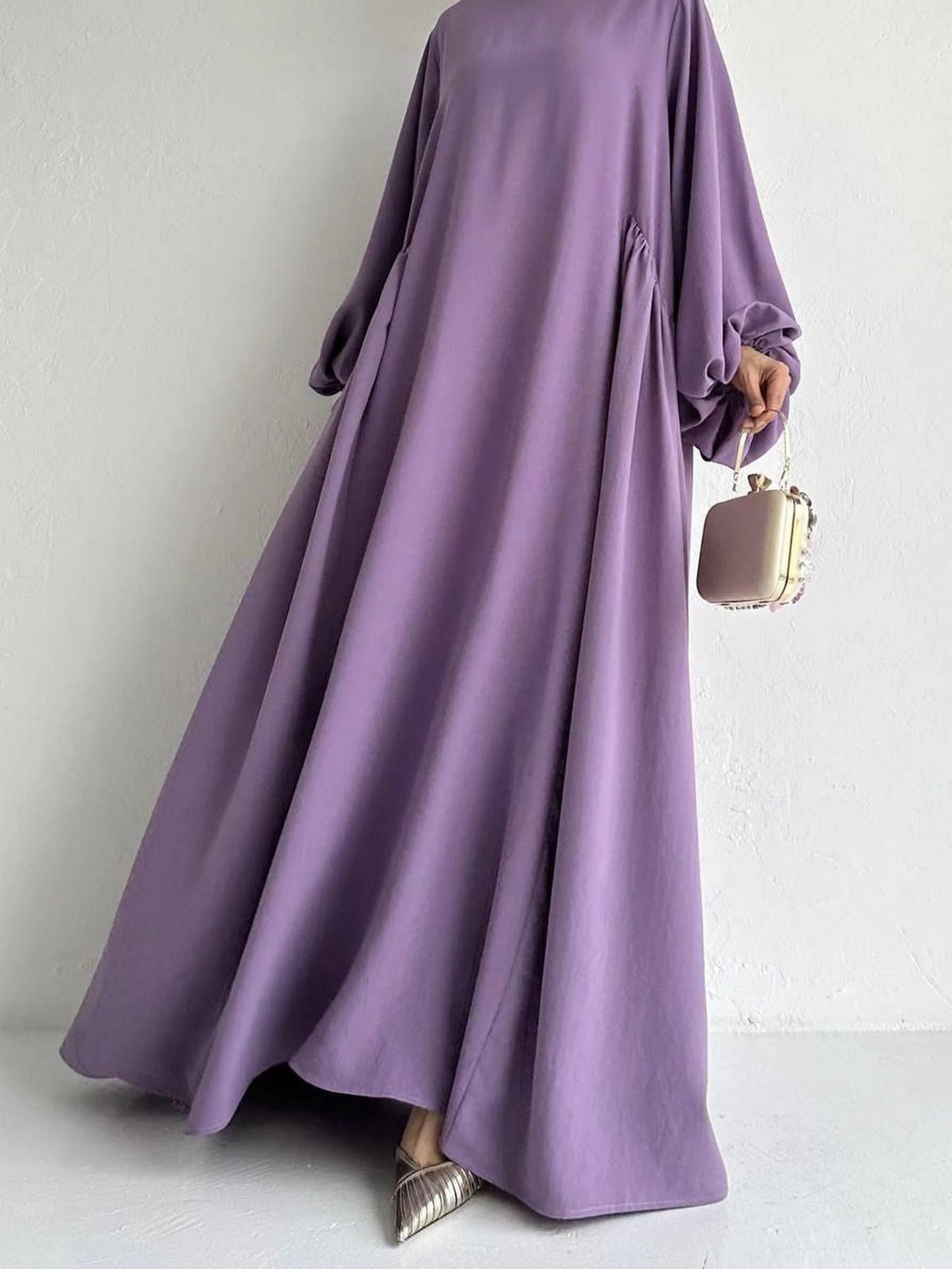 Abaya Long Sleeve Kebaya Kaftan, Elegant Crew Neck Maxi Length Dress