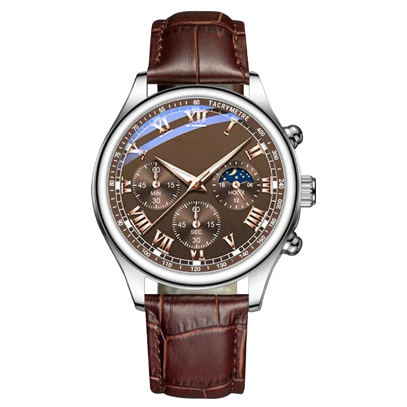 2024 New Roman Numerals Business Watches for Men Exquisite Luxury Leather Quartz Leisure Watch Fashion Accessories