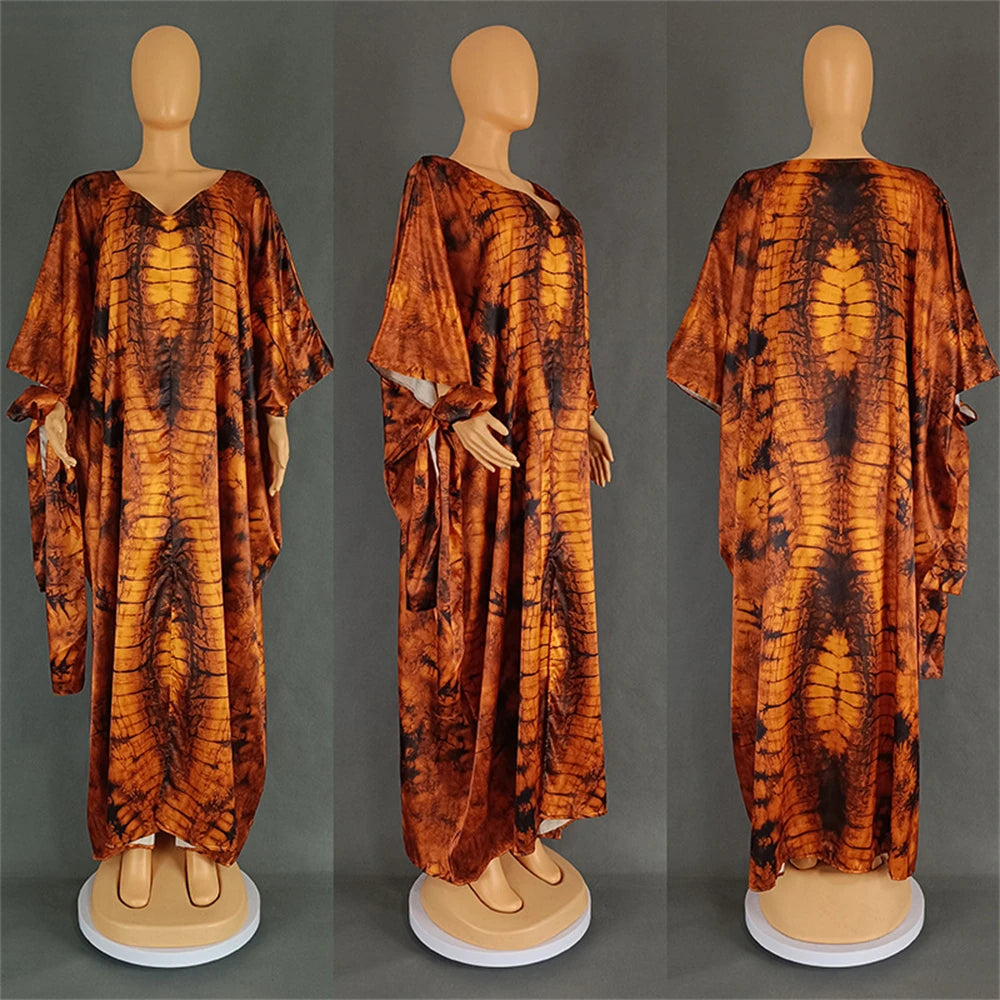 Abaya Hijab Kaftan Print Loose Boubou Robe Clothes Scarf Gown Caftan Dress