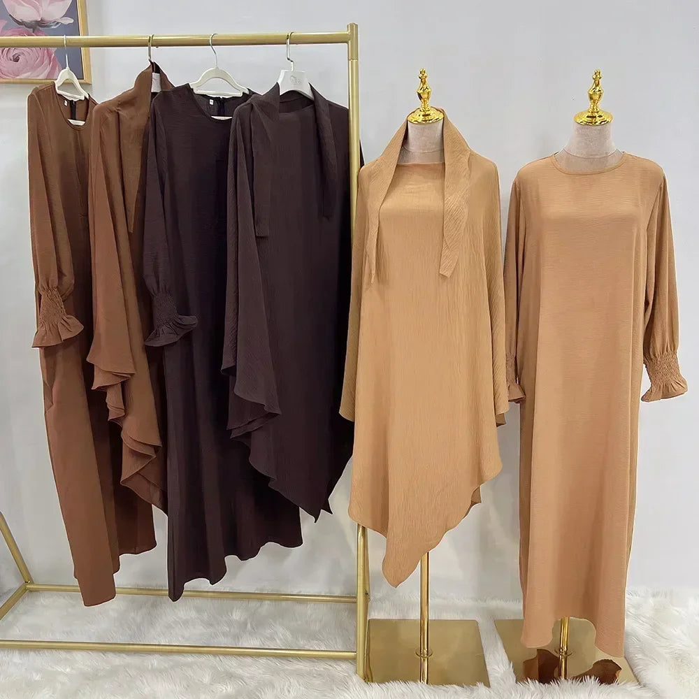 Abaya Jilbab 2 Piece Long Sleeve Hijab Dress Outfit