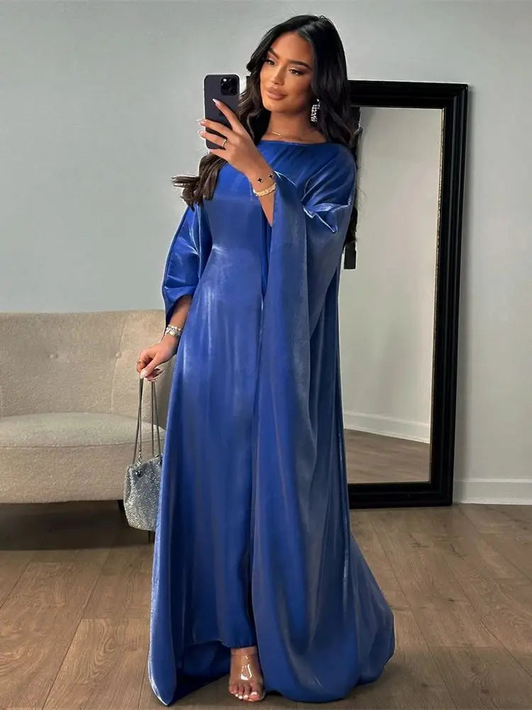 Batwing Butterfly Sleeve Satin Khimar Abaya Kaftan Caftan Robe Dress