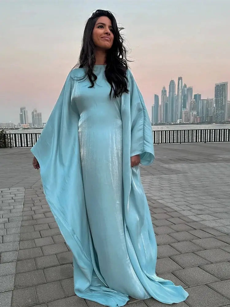 Batwing Butterfly Sleeve Satin Khimar Abaya Kaftan Caftan Robe Dress