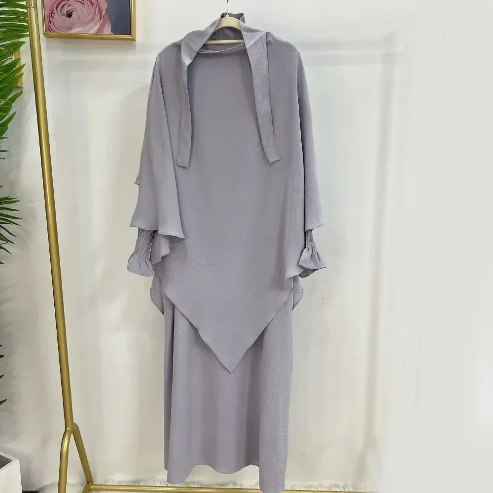 Abaya Jilbab 2 Piece Long Sleeve Hijab Dress Outfit