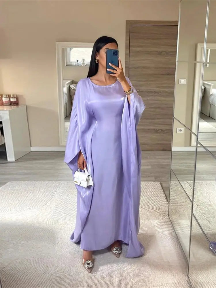 Batwing Butterfly Sleeve Satin Khimar Abaya Kaftan Caftan Robe Dress