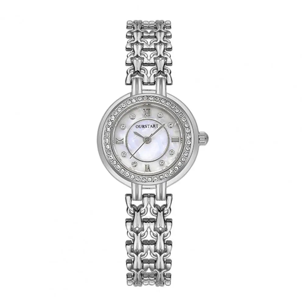 Women Accessory Elegant Rhinestone Bracelet Watch for Women Metal Strap Round Dial Wristwatch Fashion Jewelry Gift for Ladies