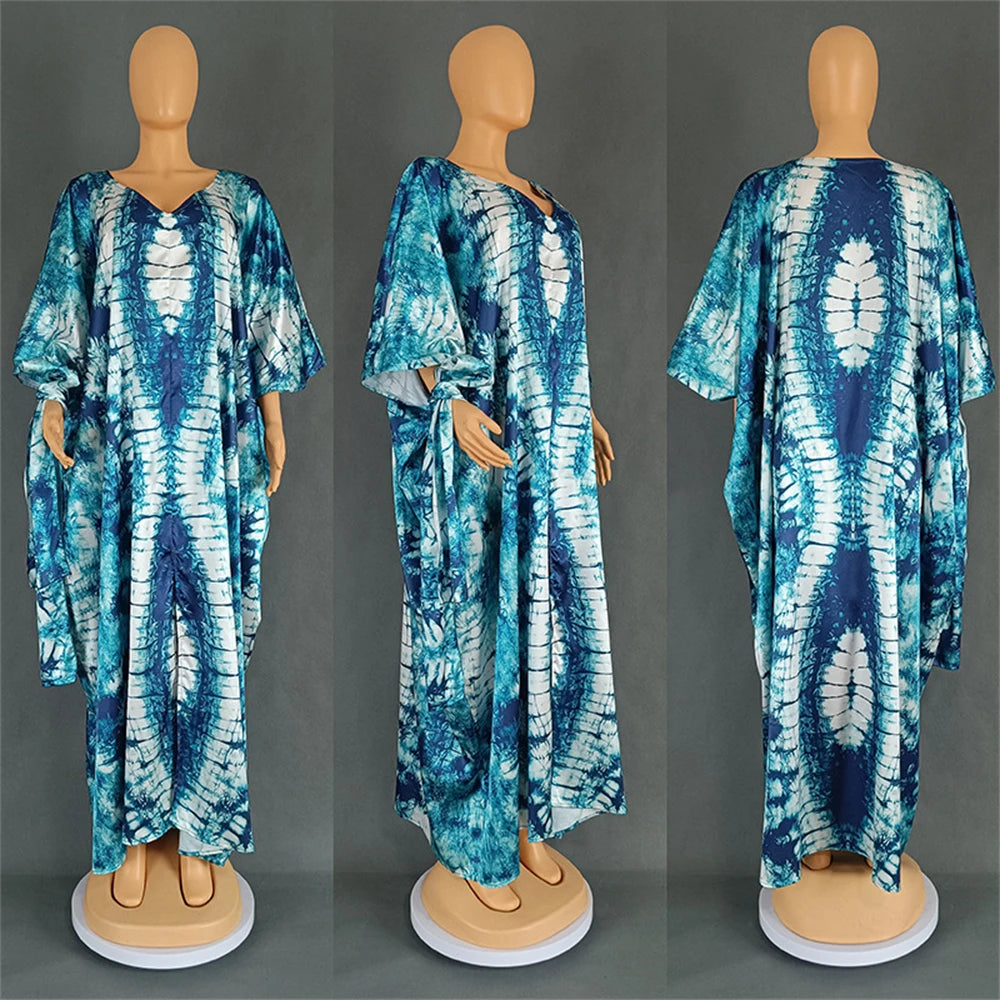 Abaya Hijab Kaftan Print Loose Boubou Robe Clothes Scarf Gown Caftan Dress