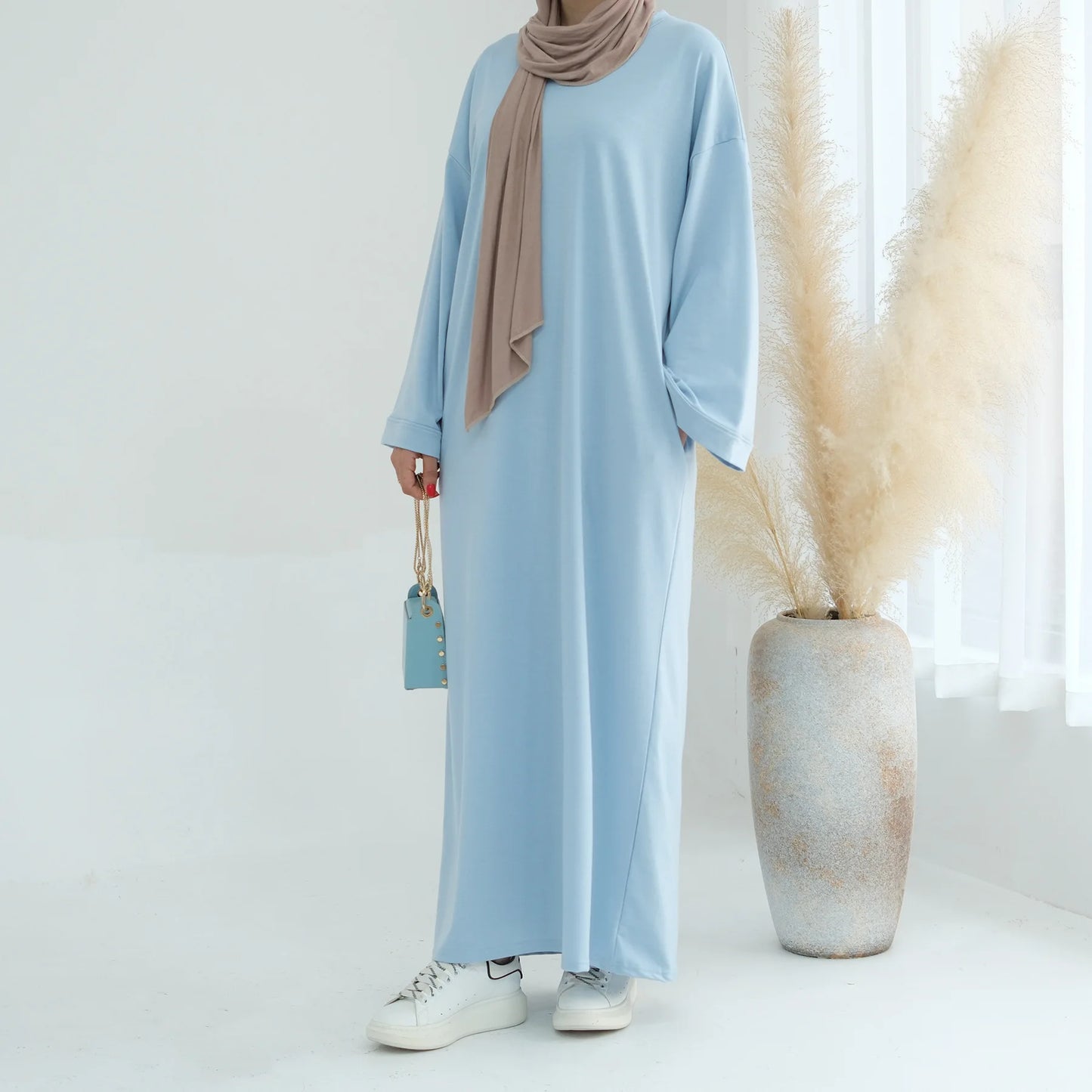 Abaya Long Sweater Dress Plain  Casual Wear Kaftan Robe