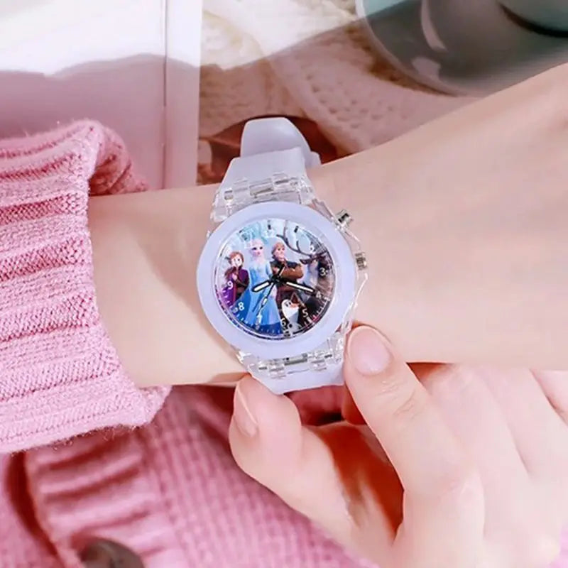 Disney Girls Kids Watches Children Watch Frozen Princess Aisha Sophia Luminous Student Colorful LED Light Women Lady Clock