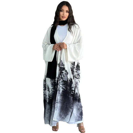 Fashion Tie-Dye Printing Cape  Abaya Cardigan Dress