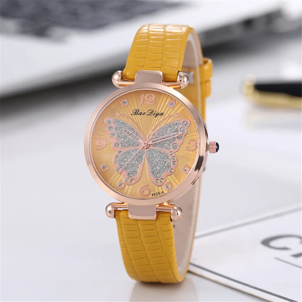 Butterfly Diamond Dial Design Women Quartz Watches Fashion Casual Ladies Wristwatches Simple Woman Leather Clock Montre Femme