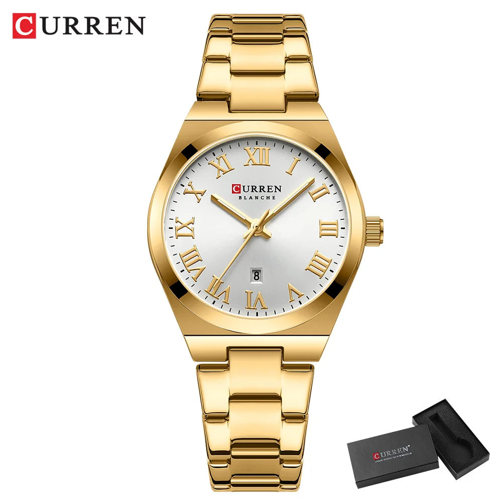 CURREN Luxury Women Watches Fashion Casual FemaleLadies Stainless Steel Quartz Wristwatches Life Waterproof Girlfriend Gift