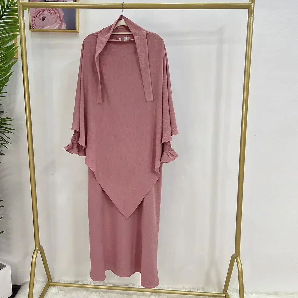 Abaya Jilbab 2 Piece Long Sleeve Hijab Dress Outfit