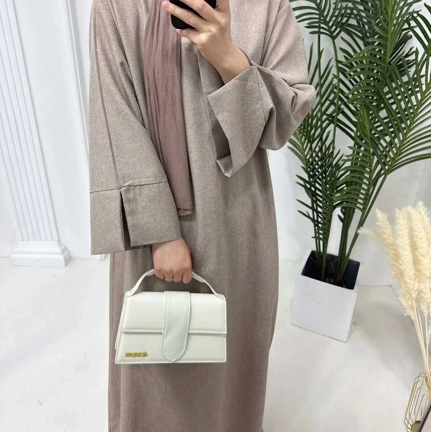 Cotton Linen Closed Abaya Dress  Casual Abayas Islamic Kaftan Robe