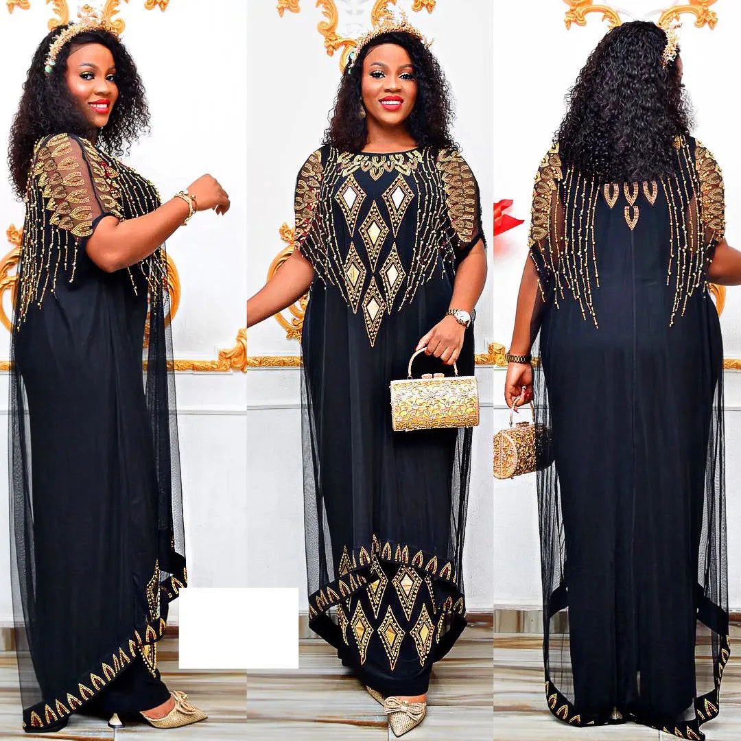 African Style Dresses Mesh Hot Drill Caftan Abaya