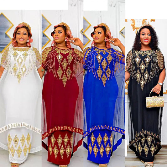 African Style Dresses Mesh Hot Drill Caftan Abaya