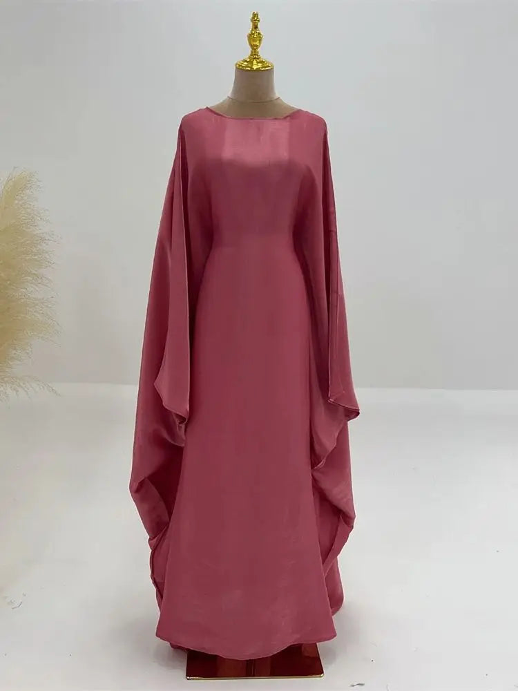 Batwing Butterfly Sleeve Satin Khimar Abaya Kaftan Caftan Robe Dress