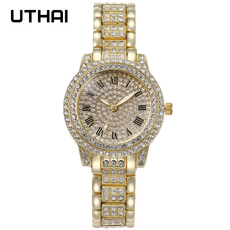 UTHAI H57 Women's Watch Vintage Diamond Ribbon Watches Gold Bracelet Accessories Woman's Fashion Quartz Wristwatch Clock