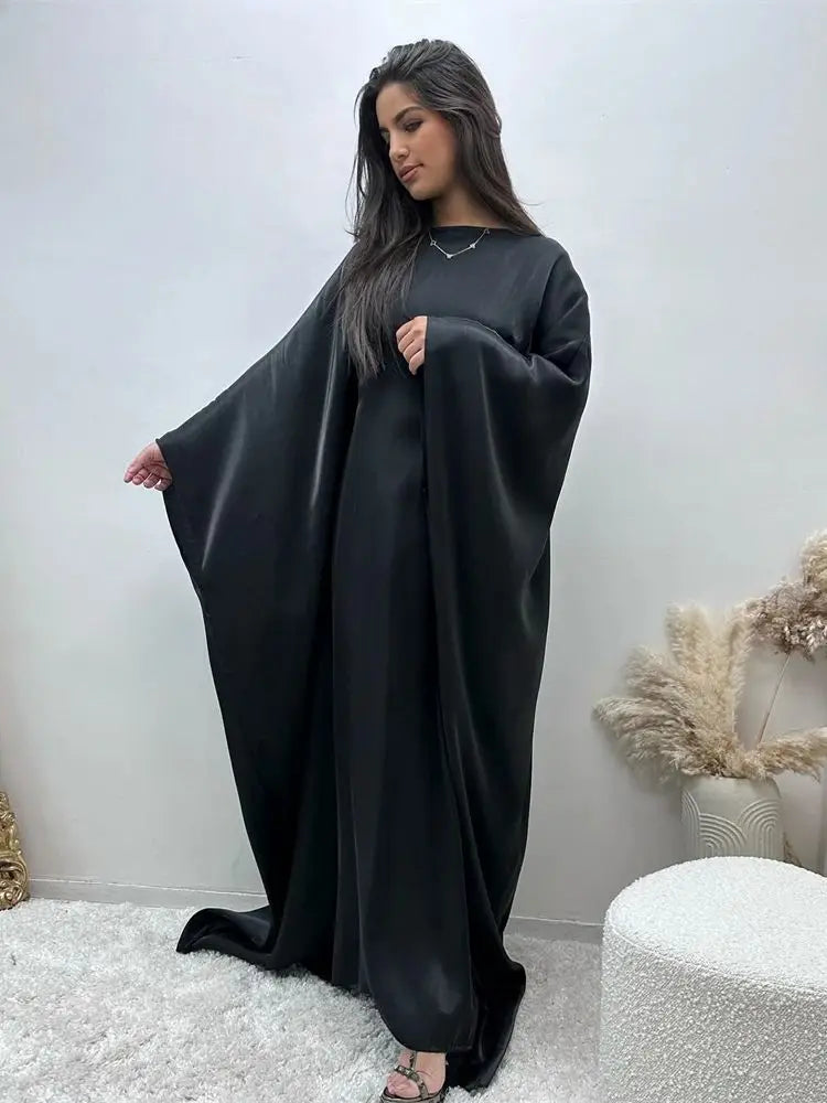 Batwing Butterfly Sleeve Satin Khimar Abaya Kaftan Caftan Robe Dress