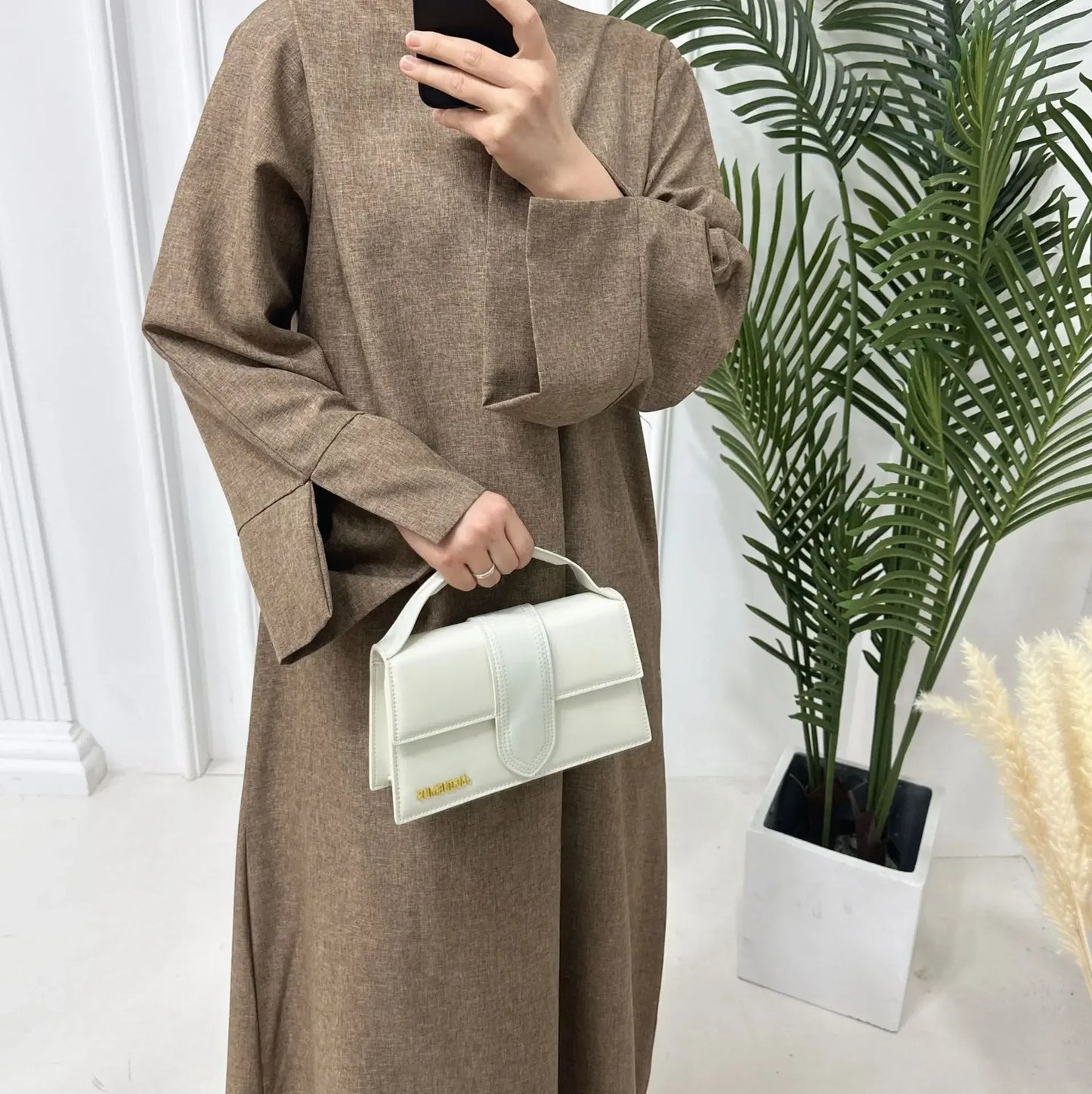 Cotton Linen Closed Abaya Dress  Casual Abayas Islamic Kaftan Robe