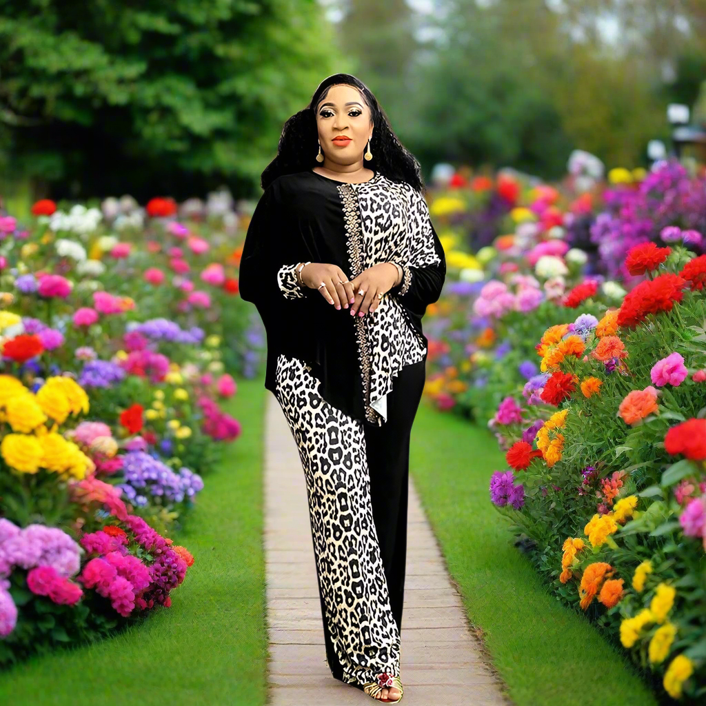 Elegant Long Sleeve O-neck Top Pant Plus Size Matching Sets