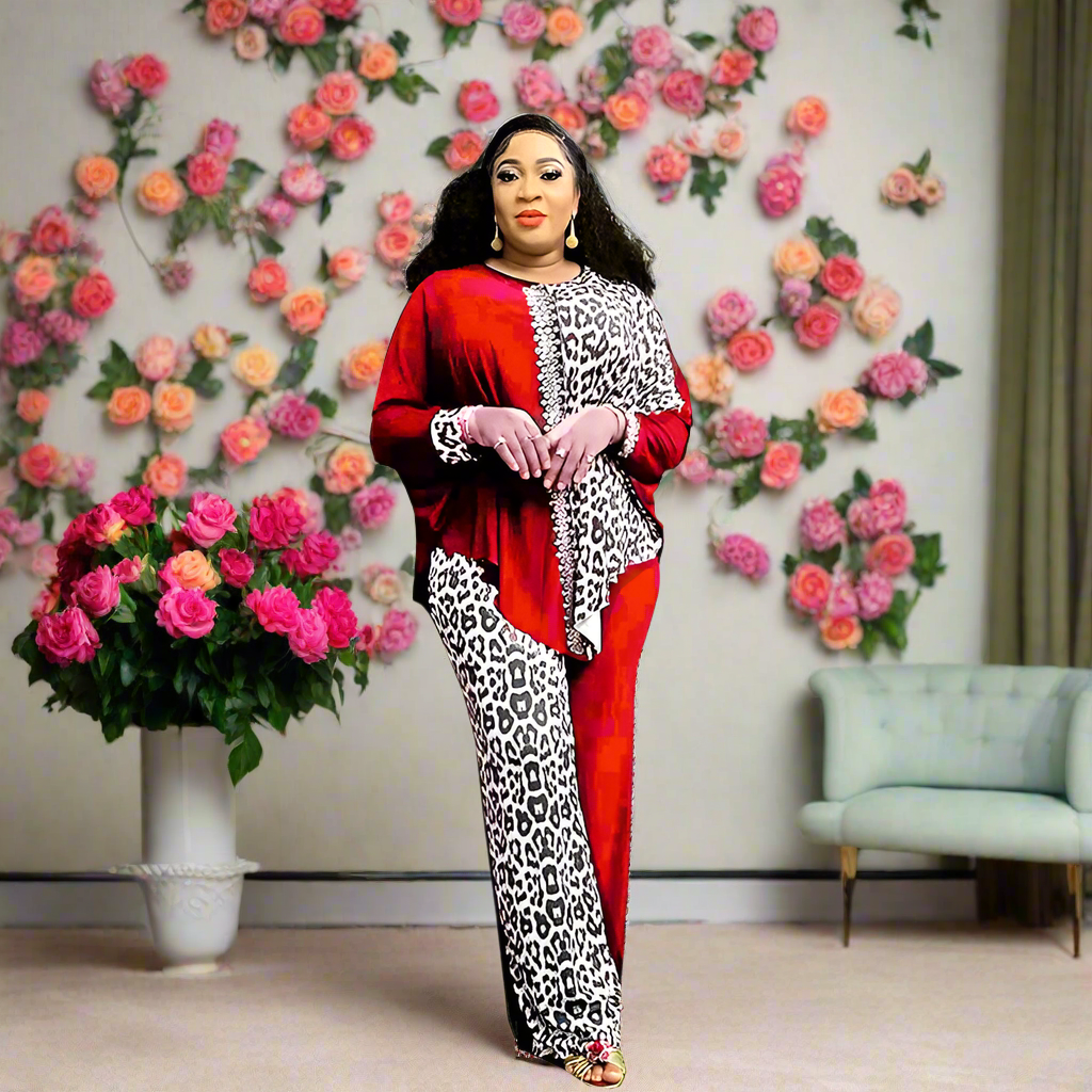 Elegant Long Sleeve O-neck Top Pant Plus Size Matching Sets