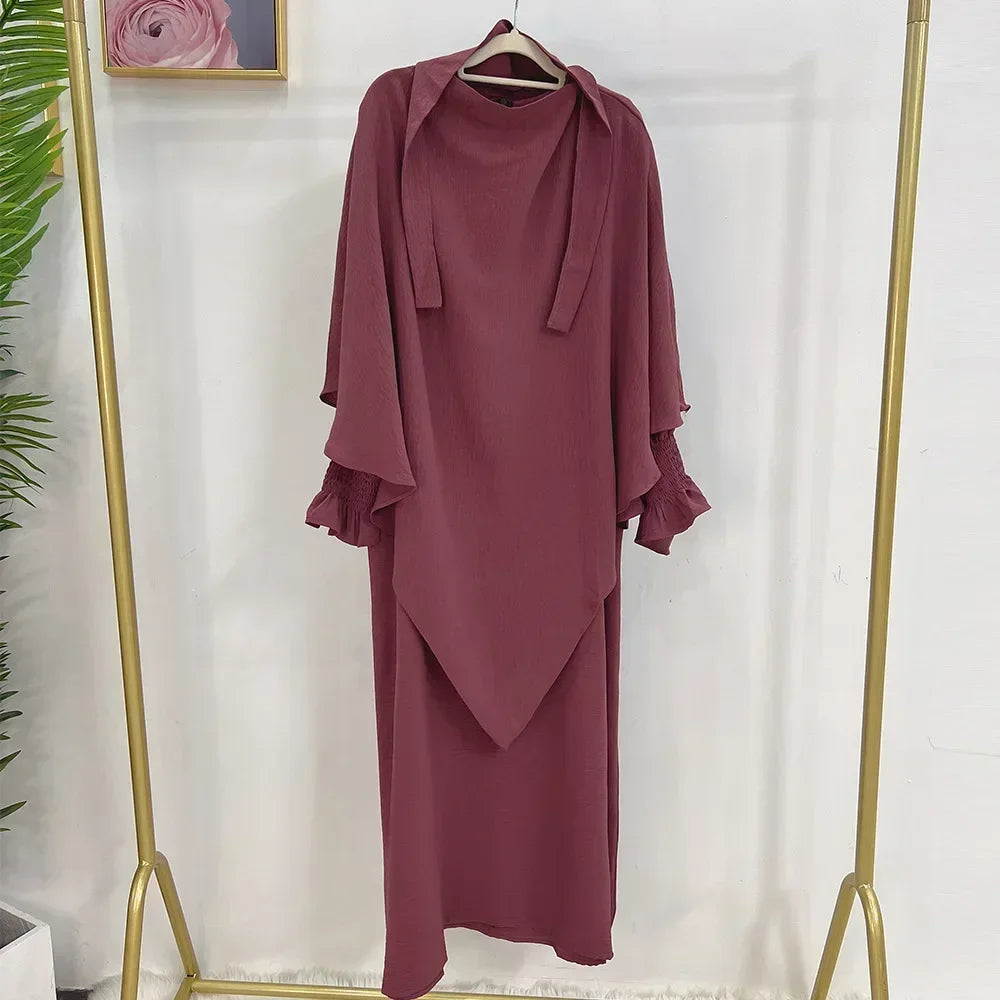 Abaya Jilbab 2 Piece Long Sleeve Hijab Dress Outfit