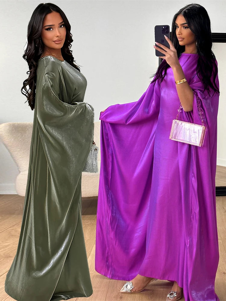 Batwing Butterfly Sleeve Satin Khimar Abaya Kaftan Caftan Robe Dress