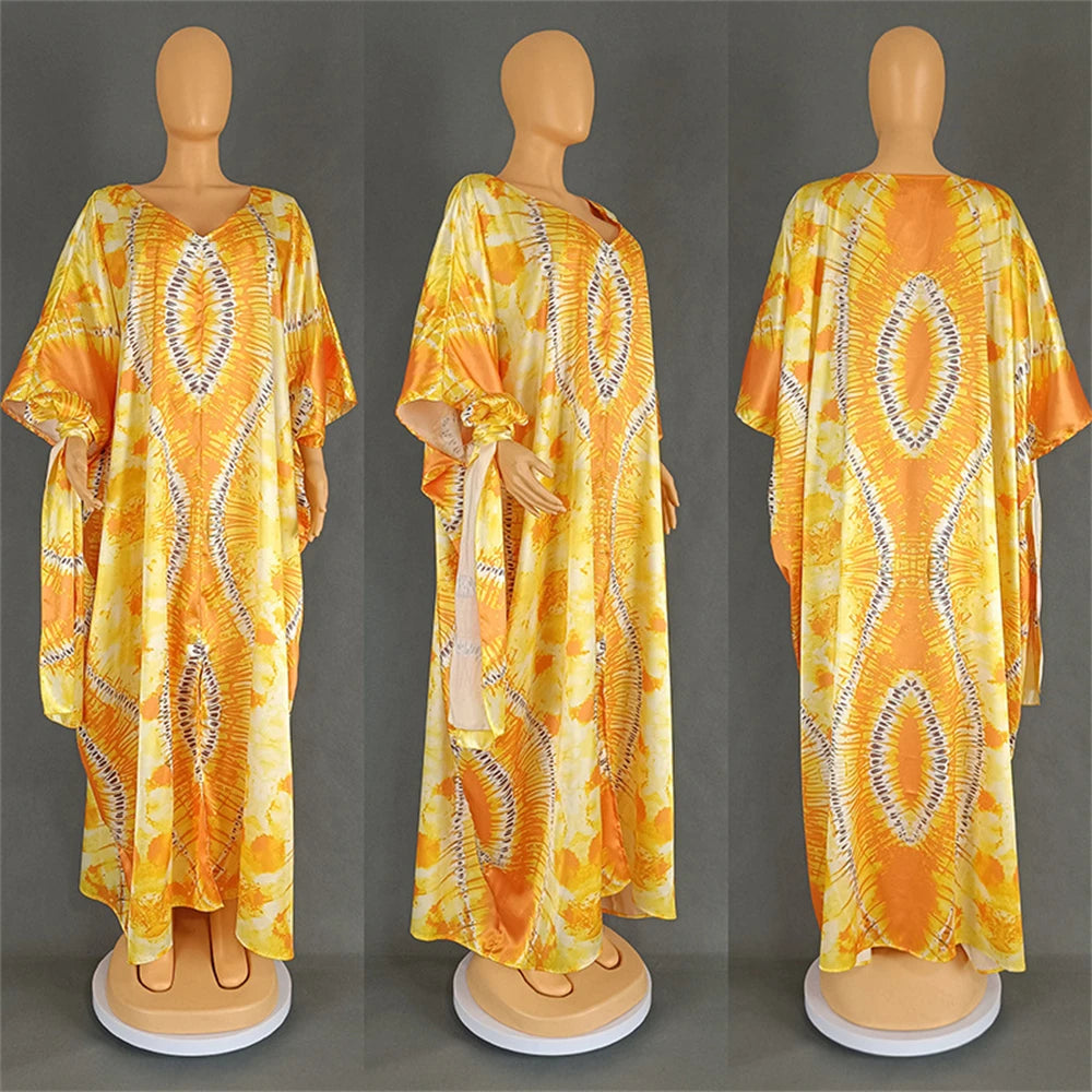 Abaya Hijab Kaftan Print Loose Boubou Robe Clothes Scarf Gown Caftan Dress