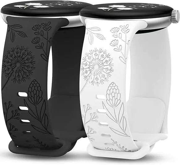 Wearlizer 2 Pack Floral Engraved Band For Google Pixel Watch 2/ Google Pixel watch Silicone sport Straps for Pixel Watch 2