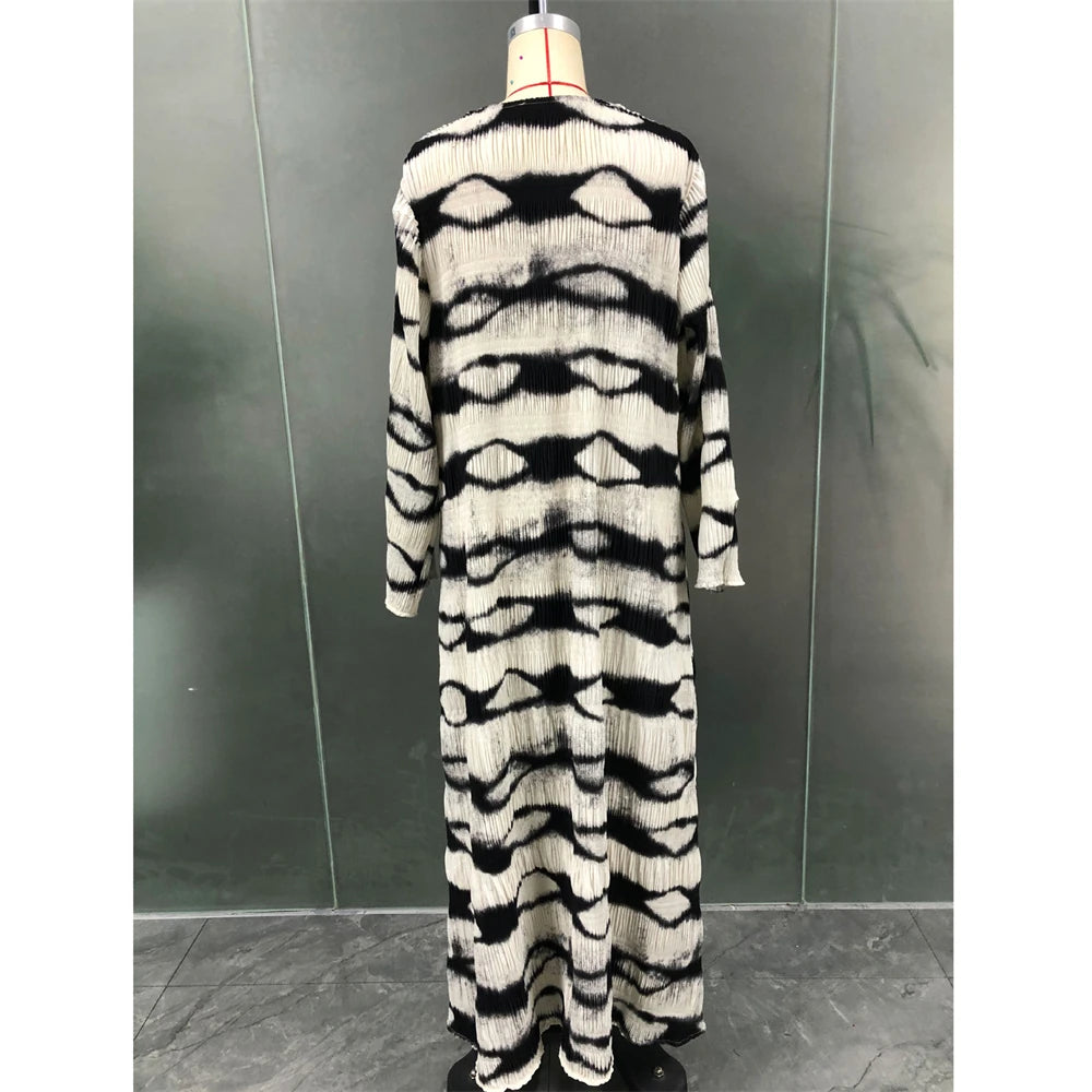 Dubai Printed Pleated Abayas for Women Robe Gown