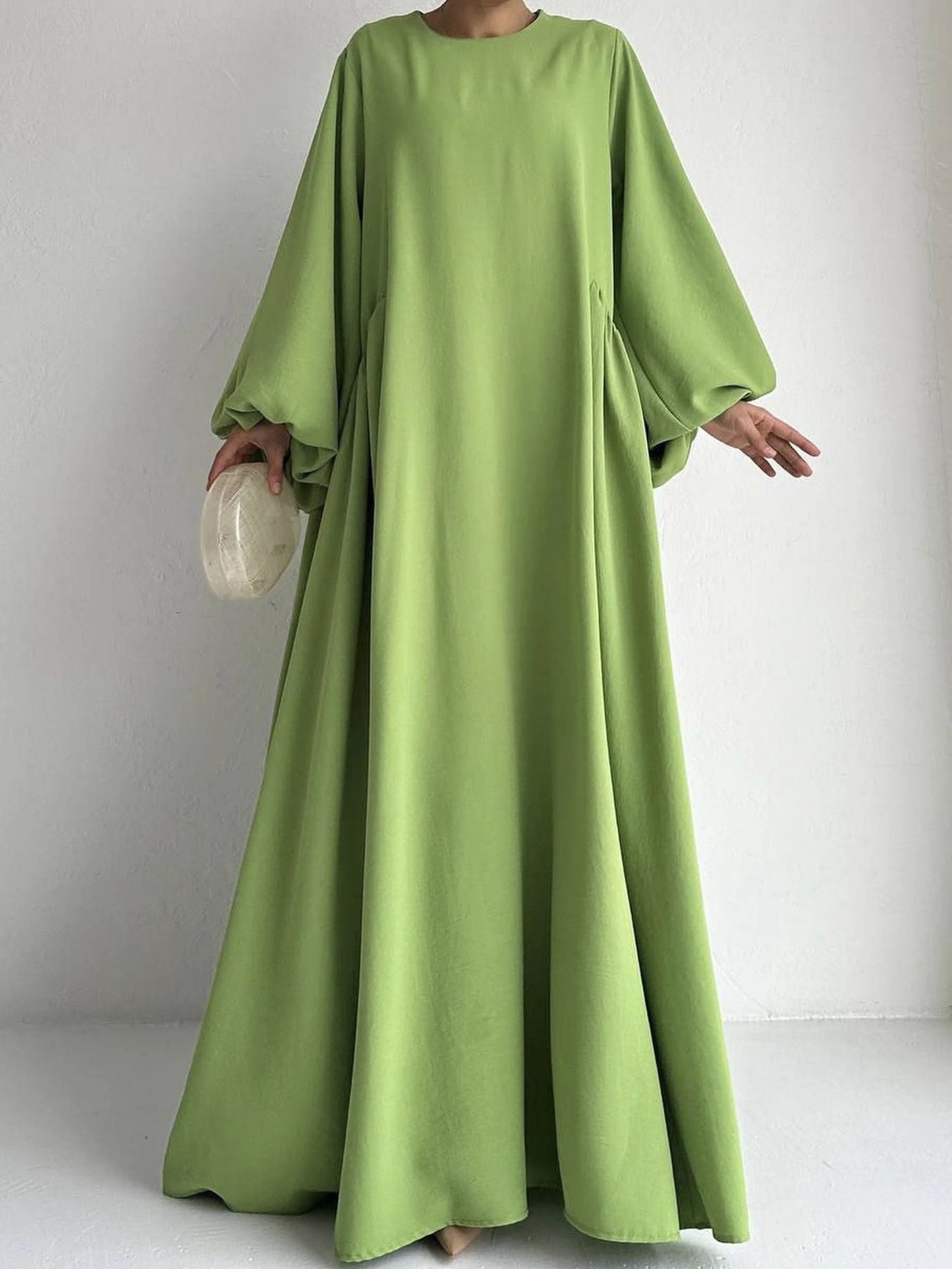 Abaya Long Sleeve Kebaya Kaftan, Elegant Crew Neck Maxi Length Dress