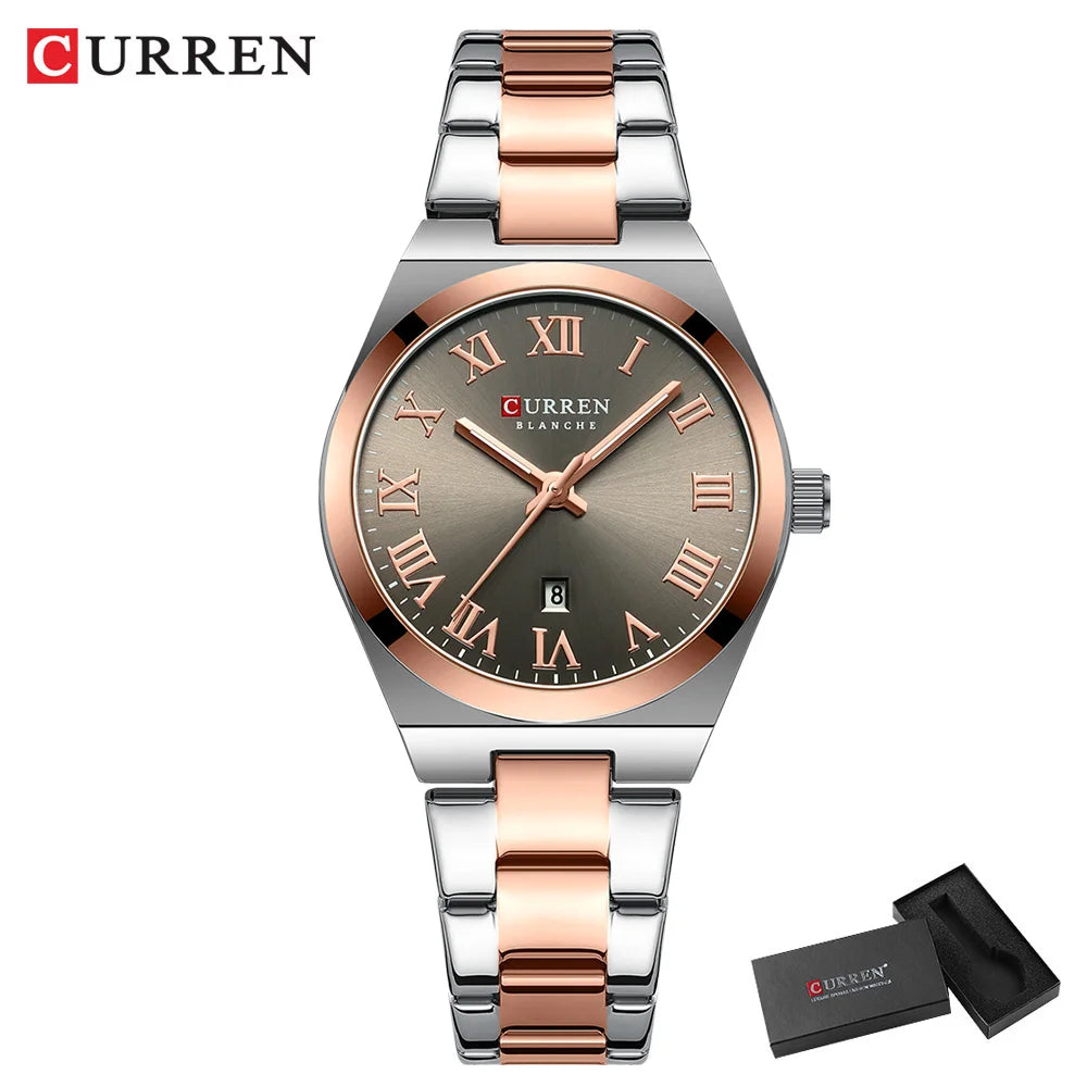 CURREN Luxury Women Watches Fashion Casual FemaleLadies Stainless Steel Quartz Wristwatches Life Waterproof Girlfriend Gift