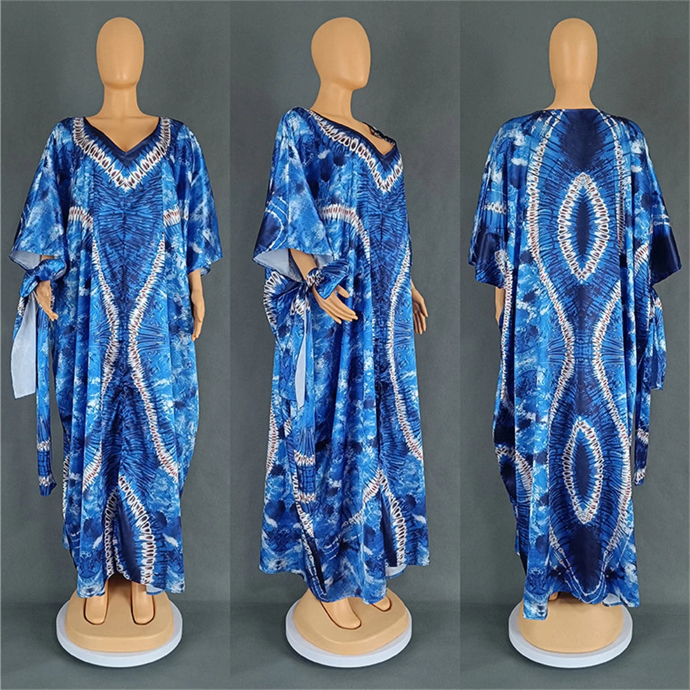 Abaya Hijab Kaftan Print Loose Boubou Robe Clothes Scarf Gown Caftan Dress