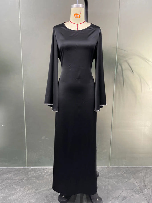 Abaya Diamond Flare Sleeve Long Dress Belt Kaftan Robe Jalabiya